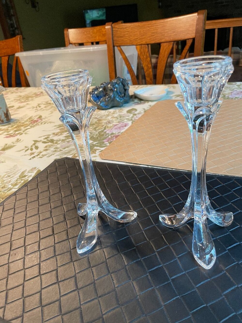 Pair Of Cristal d'Arques Candle Holders Genuine Lead Crystal Taper Candles 8 1/2
